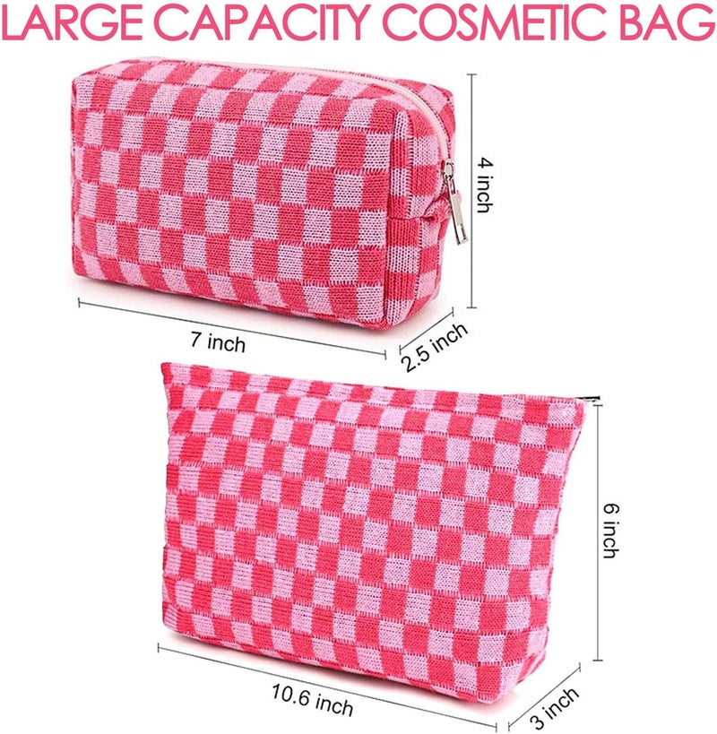 Fammart Travel Makeup Bag, Checkered Cosmetic Bag Make Up Organizer Case for Women, Small Toiletry Bag Skincare Pouch for Toiletries Accessories Brushes, 2PCS - Image 5